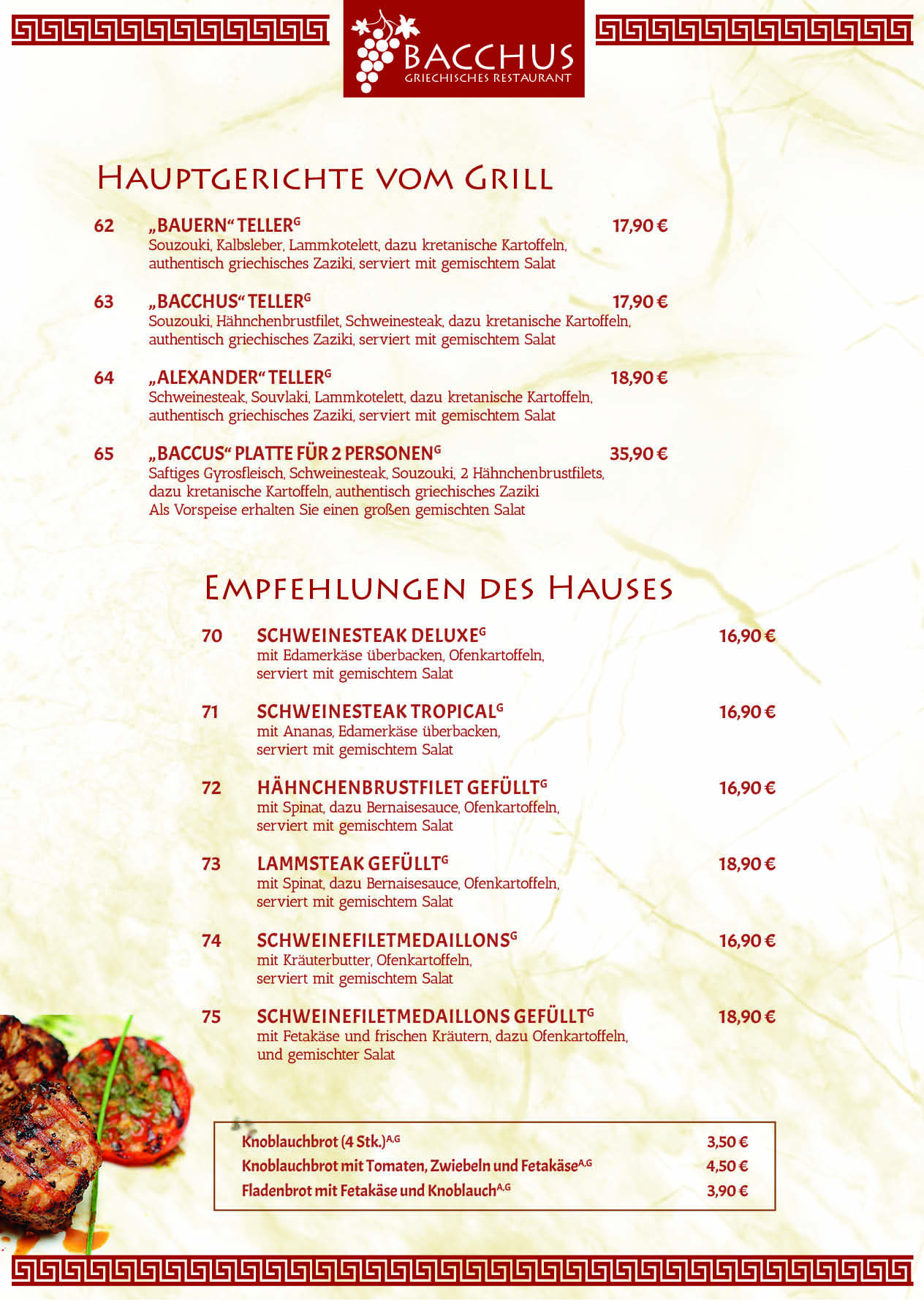 Restaurant Bacchus Speisekarte 6