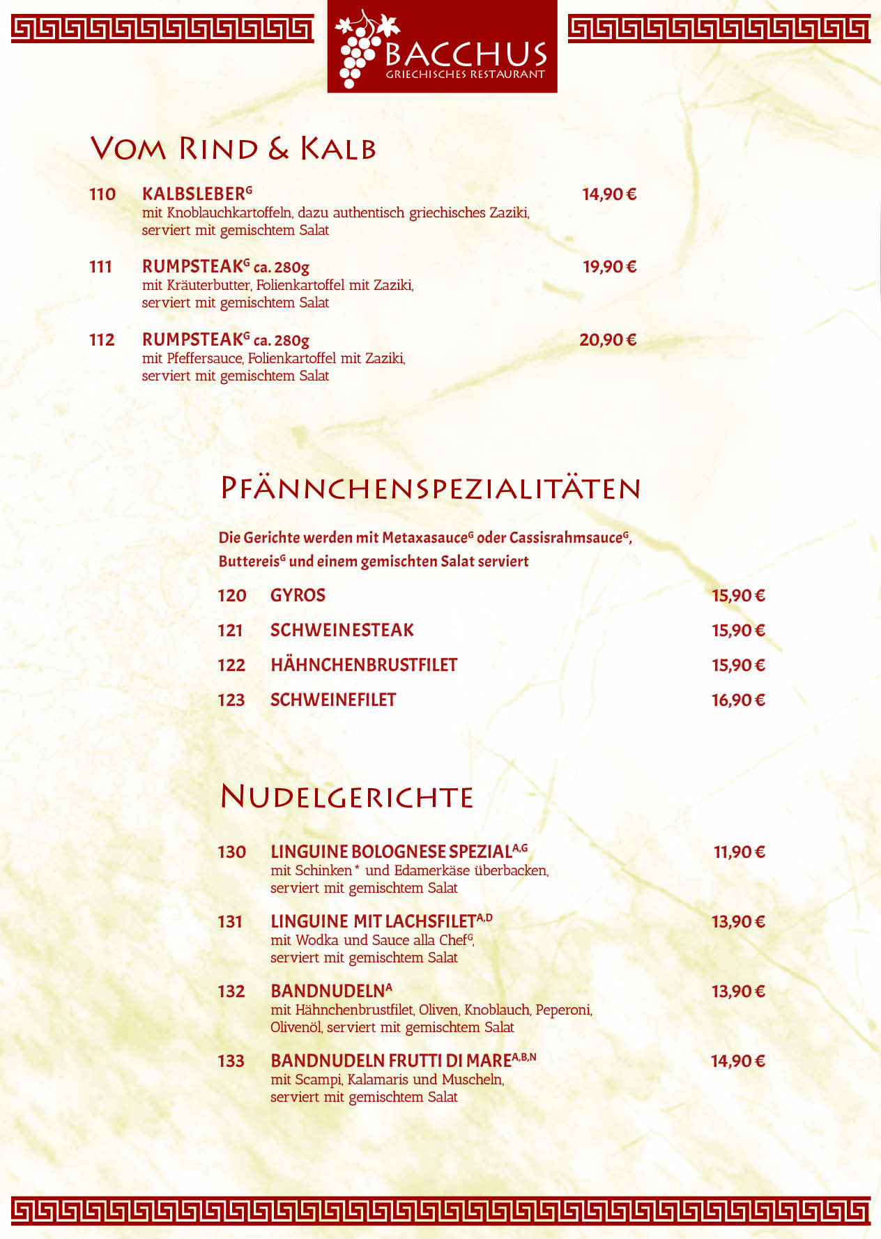 Restaurant Bacchus Speisekarte 8