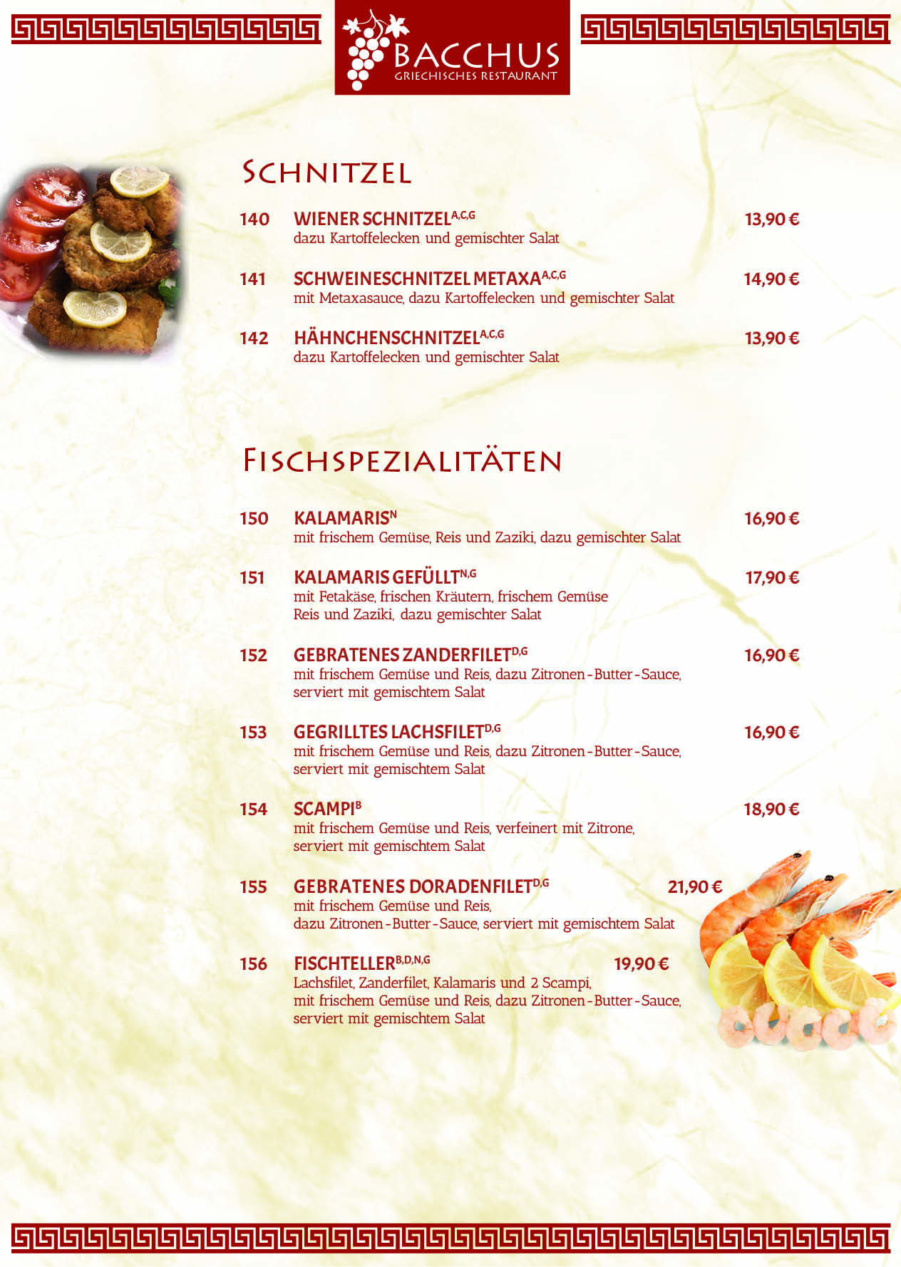 Restaurant Bacchus Speisekarte 9
